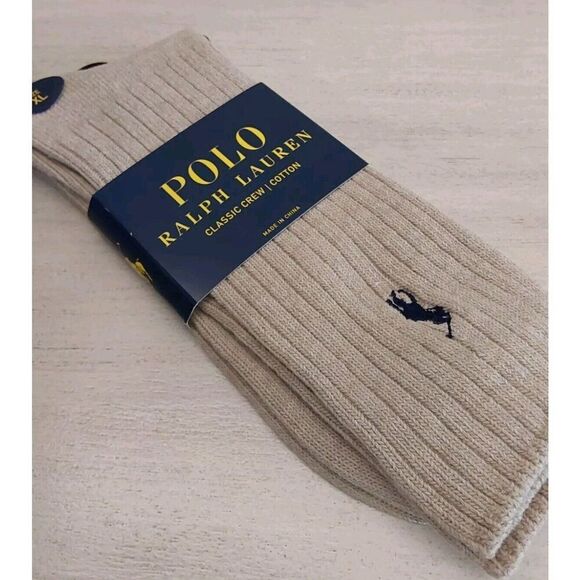 Polo Ralph Lauren Mens Classic Crew Socks-Taupe Cotton Blend 1-Pair XL Sz 13-16 - Picture 4 of 9